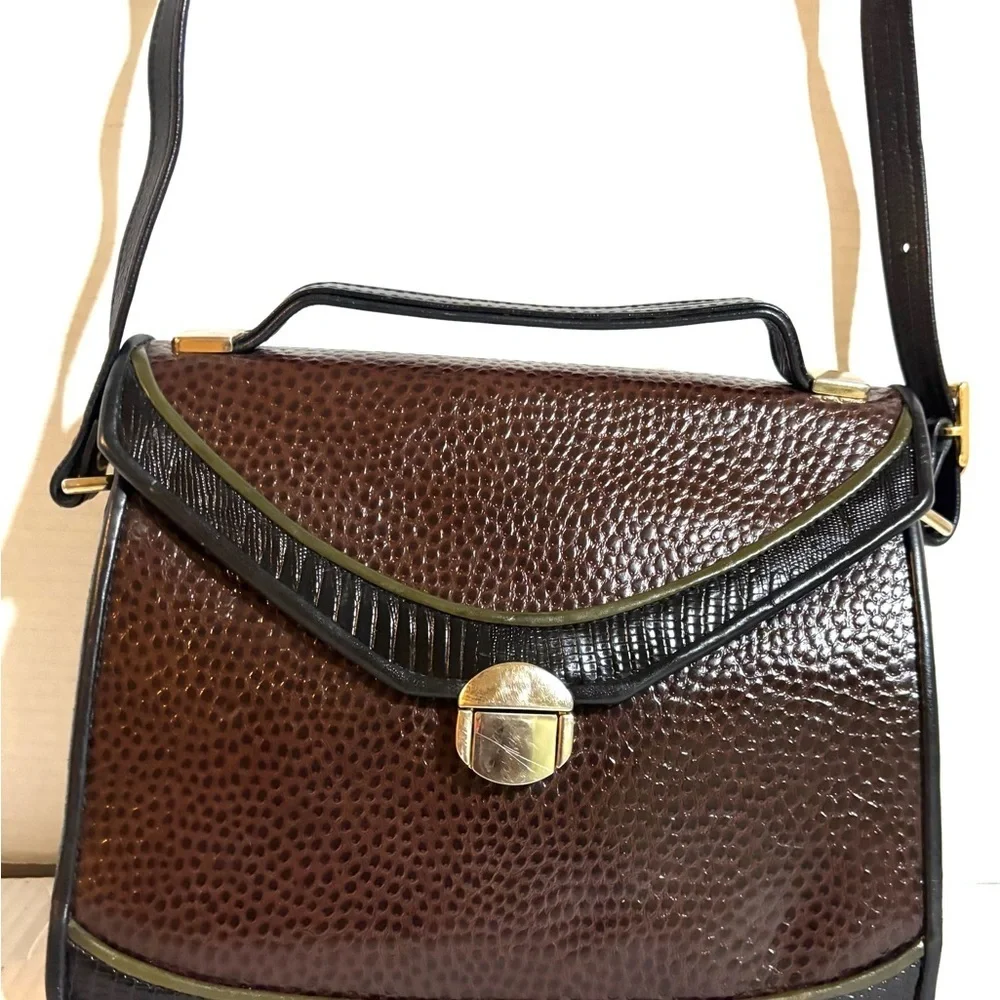 Vintage Elegant Brown black Leather Handbag